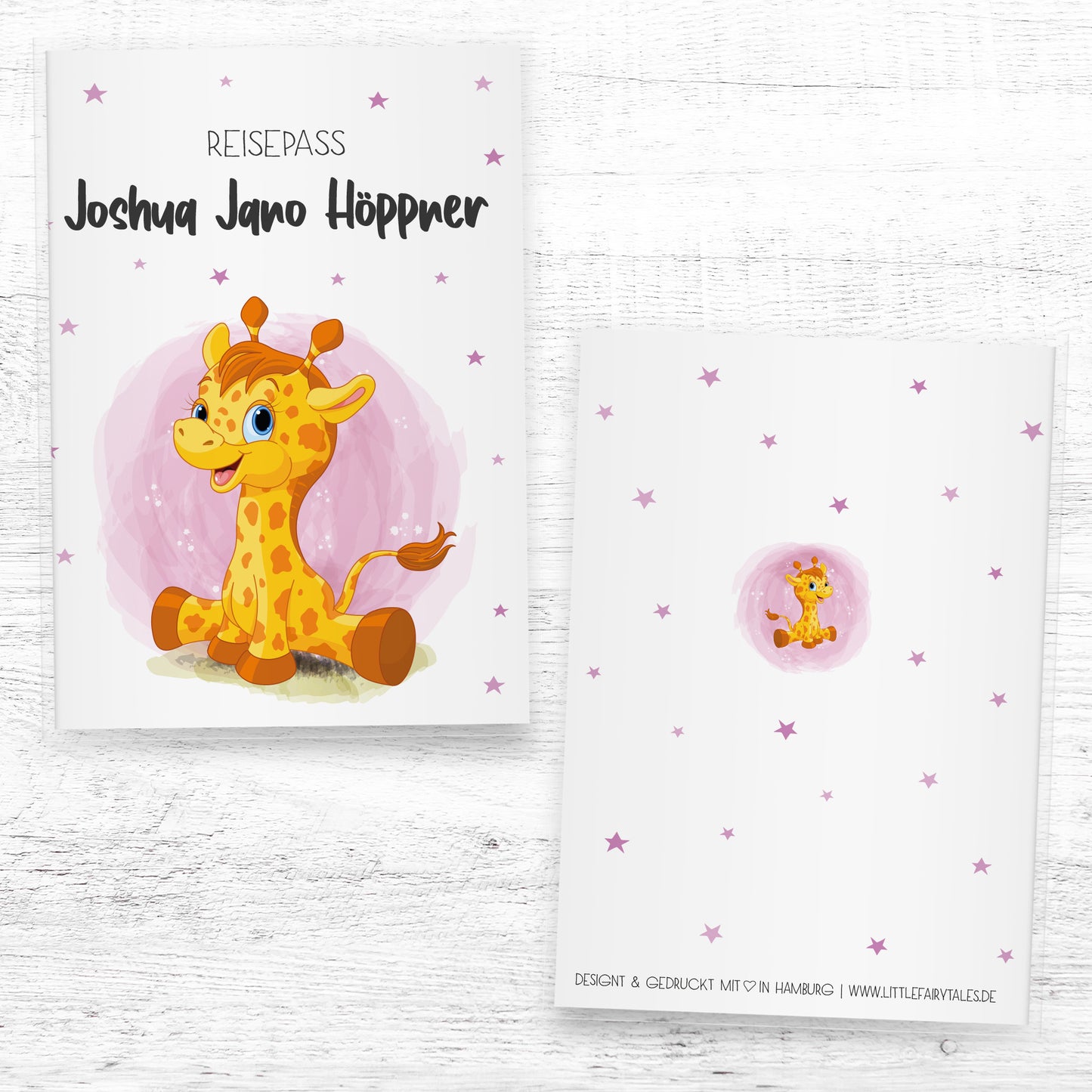 Kinder_Reisepasshülle_mit_Namen_Babytiere_Giraffe_Rosa