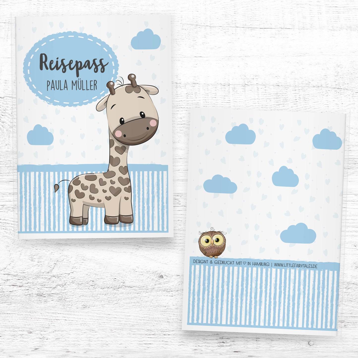 Kinderreisepasshülle-personalisiert-Reisepasshülle_tiere_giraffe_blau