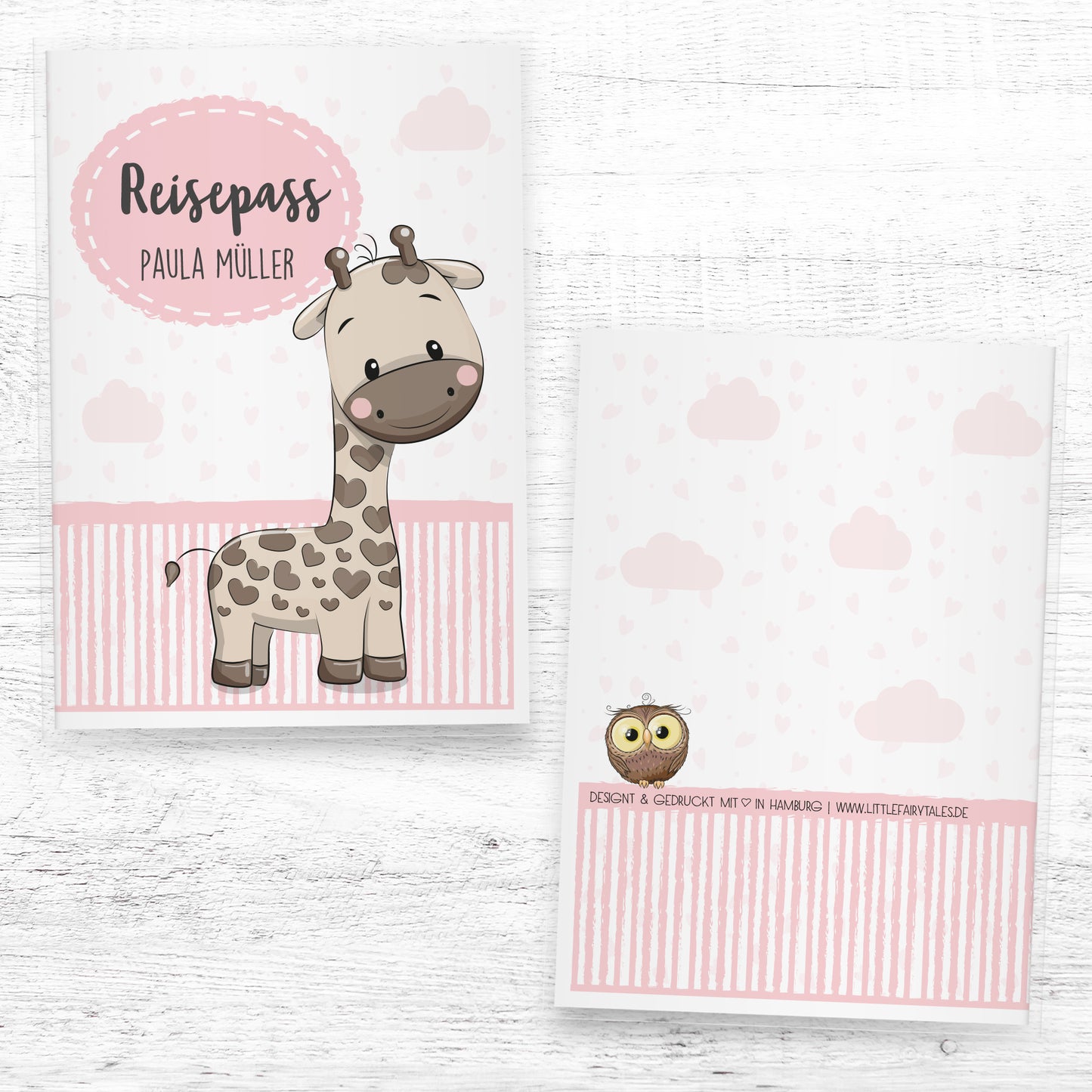 Kinderreisepasshülle-personalisiert-Reisepasshülle_tiere_giraffe_rosa